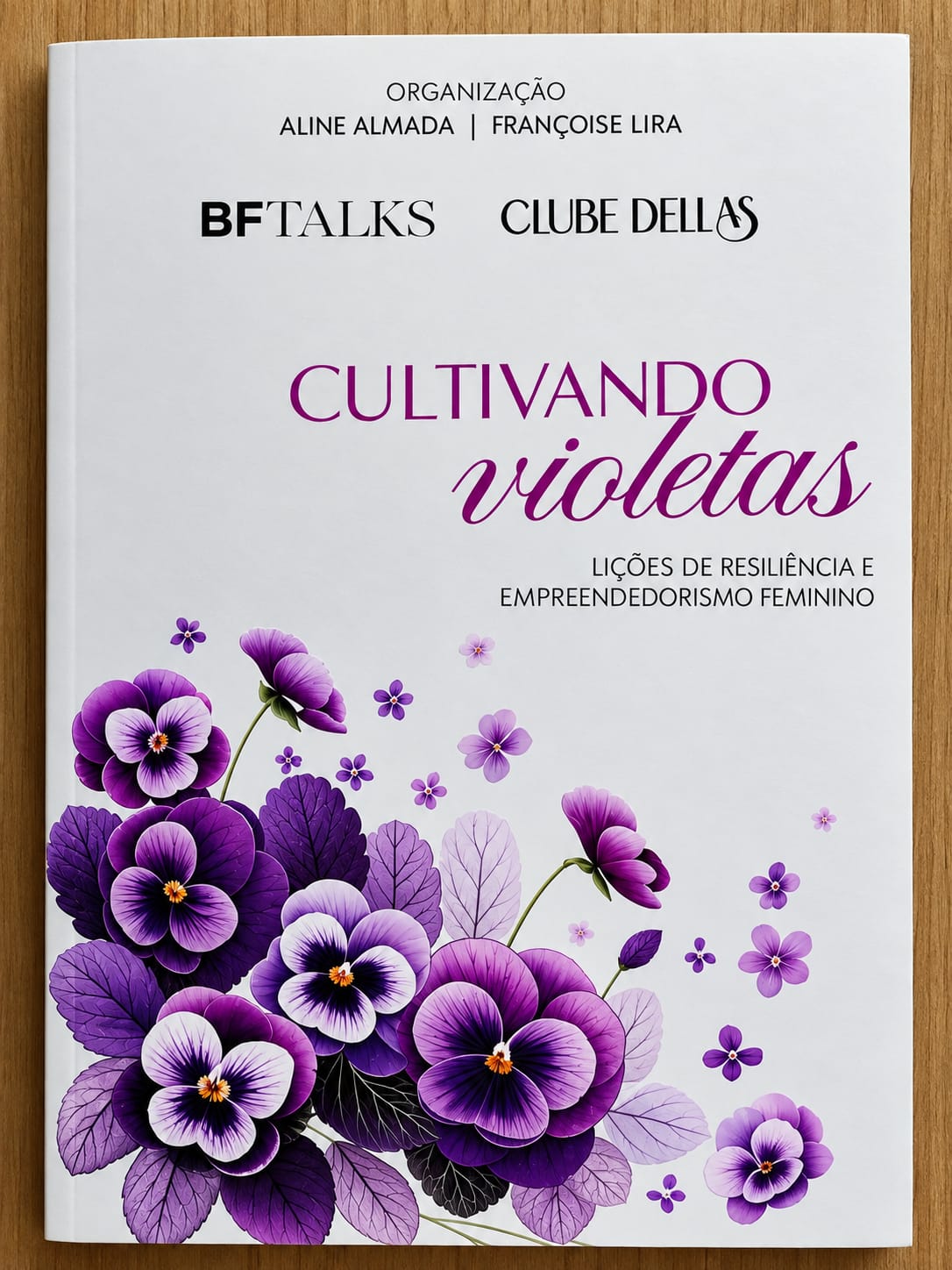 Capa do livro Cultivando Violetas, com ilustração de violetas roxas